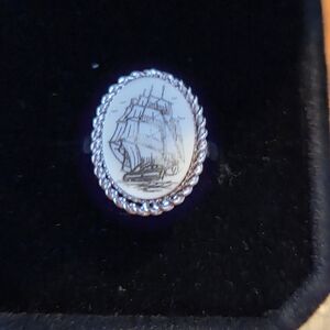 Vintage Ship Cameo Ring in Sterling Silver